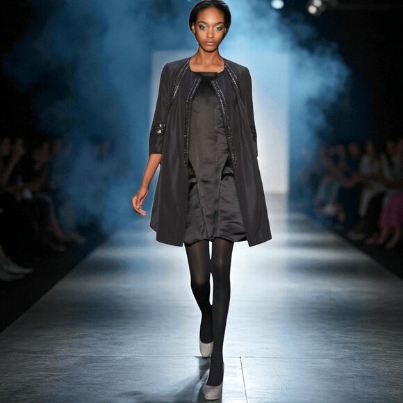 RUE DU MAIL Runway Black Silk Jacket Topper 38 S M France Luxury Couture VTG Y2K - Picture 16 of 16